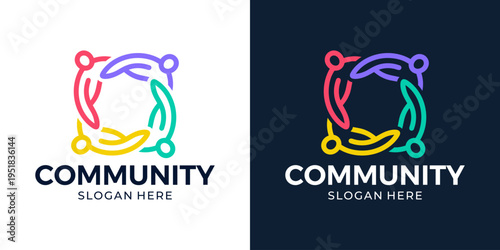 Creative community logo design. People family together human unity logo and team work design with hand graphic vector illustration. Symbol, icon, creative.