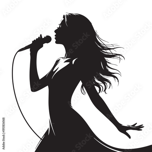 A singer passionately performing with a microphone captured in a dramatic black and white silhouette