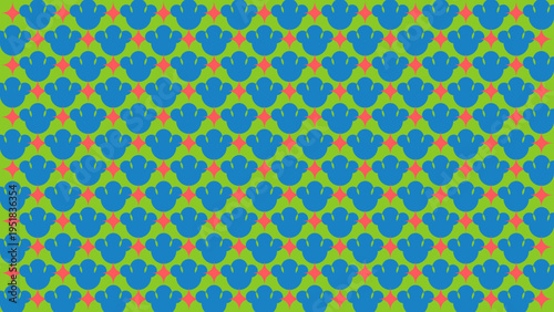 Floral Repeating Pattern in Green Blue and Coral vector illustration