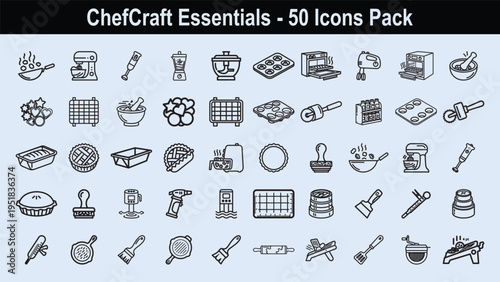 Baking and pastry equipment linear icons for confectionery shops and professional kitchen environments