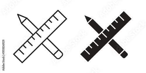 Pencil and ruler icon in line design. Editable stroke icon.