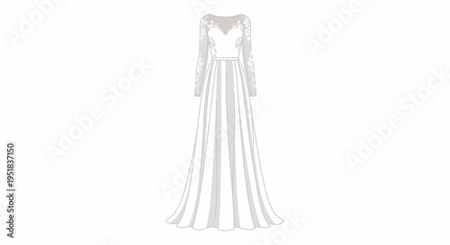 Elegant Long Sleeve Wedding Gown Illustration