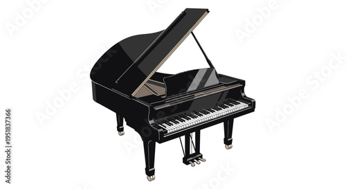 Elegant Grand Piano with Open Lid, Musical Instrument Performance