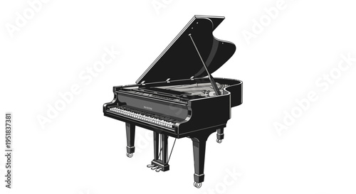 Elegant Grand Piano with Open Lid, Musical Instrument Performance