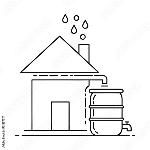 rainwater harvesting system, house with barrel