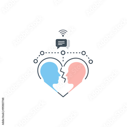 Couple communication breakdown in a broken heart icon