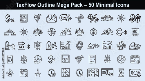 TaxFlow outline mega pack minimal icons for finance and business concepts