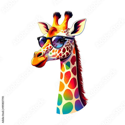 Colorful Giraffe Wearing Cool Sunglasses