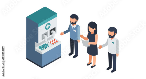 People interacting with vending machine.