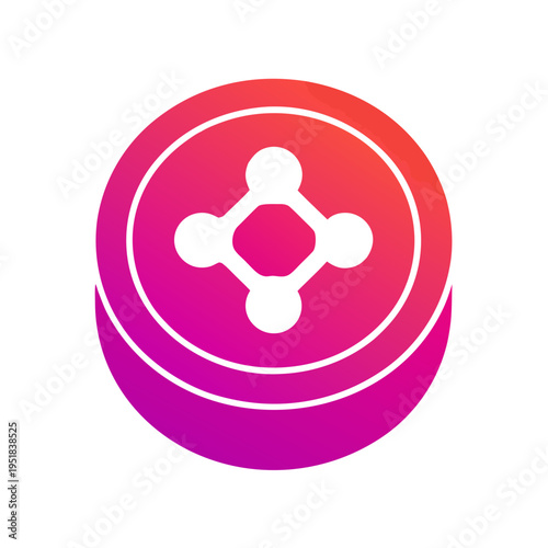 Stylized cryptocurrency coin logo in a modern design with a gradient background