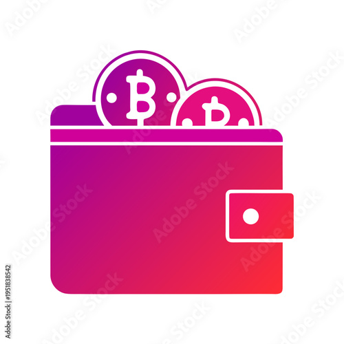 Digital crypto wallet with Bitcoin coins inside in a vibrant gradient style