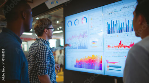 data scientist analyzing big data dashboard with glowing analytics charts and graphs on transparent screen