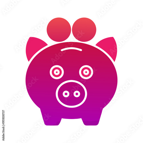 Piggy bank icon with cheerful expression on a vibrant gradient background