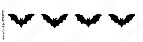 Set of 4 black bat icons vector
