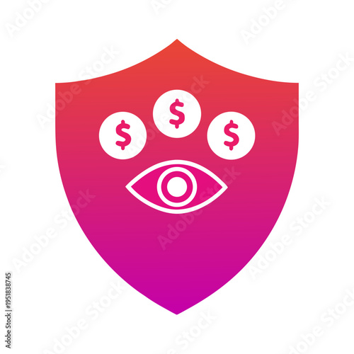 Money protection symbol with eye and dollar signs on a gradient shield background
