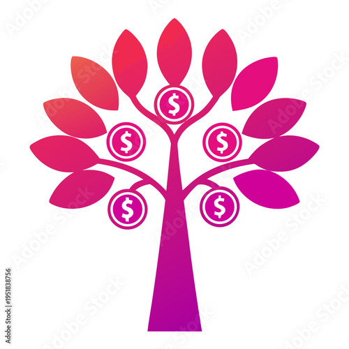 Illustration of a money tree symbolizing prosperity and growth with colorful leaves