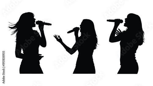 Three women singing into microphones
