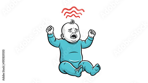 Heartbreaking illustration of a baby sitting and crying loudly with tears in their eyes and an open mouth expressing pain or sadness.