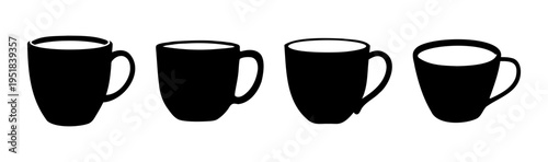 Set of 4 black coffee cup icons vector