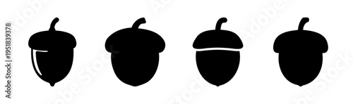 Set of 4 black acorn icons vector