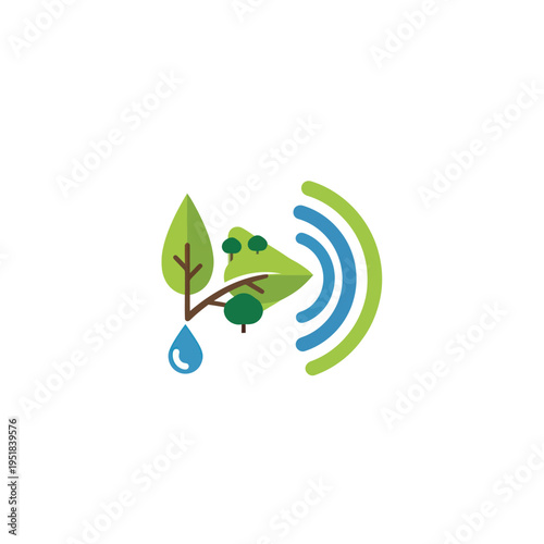 Eco-friendly nature leaf water drop and sound waves icon