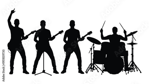 Four musicians playing instruments in a band