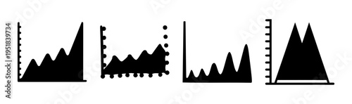 Set of 5 graph icons vector, black on white background