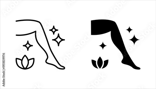 foot care icon set, beauty spa concept, leg with leaves, vector illustration on white background