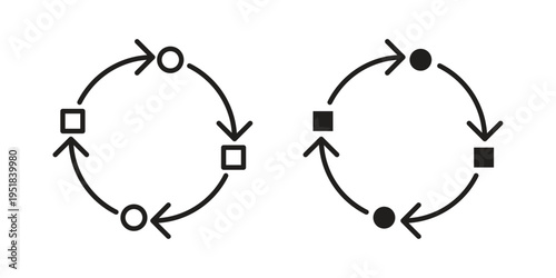 Adaptation icon set in black outline and fill. Editable icons