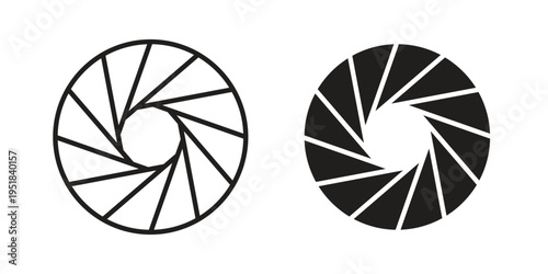 Aperture icon set in black outline and fill. Editable icons