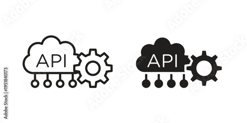 API icon set in black outline and fill. Editable icons