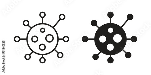 Bacteria icon set in black outline and fill. Editable icons