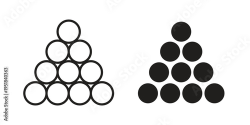 Ball pile icon set in black outline and fill. Editable icons