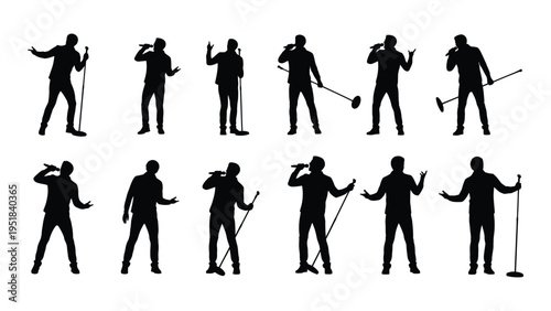 Golfers in various poses with clubs