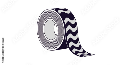 Roll of decorative tape featuring a bold black and white wavy pattern suitable for crafting and stationary design projects.