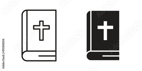 Bible icon set in black outline and fill. Editable icons