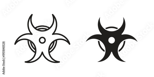 Biohazard icon set in black outline and fill. Editable icons