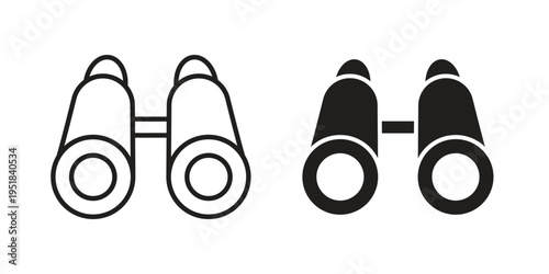 Binoculars icon set in black outline and fill. Editable icons