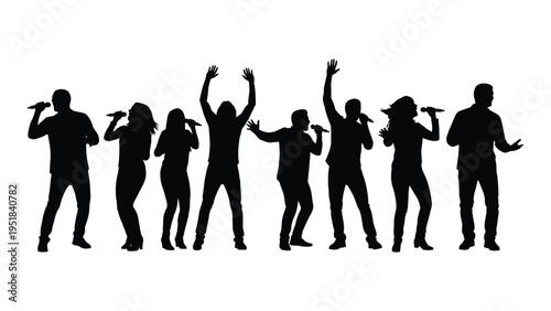 A group of people dancing and singing with microphones