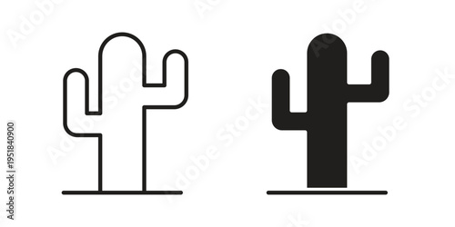 Cactus icon set in black outline and fill. Editable icons