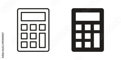 Calculator icon set in black outline and fill. Editable icons