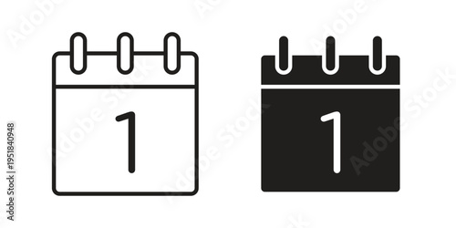 Calendar day icon set in black outline and fill. Editable icons