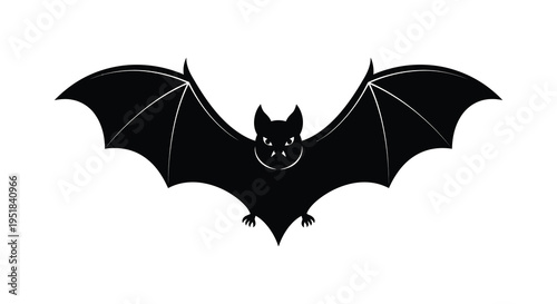 A striking black bat with outstretched wings is depicted in a bold graphic style silhouette high quality professional detailed modern elegant