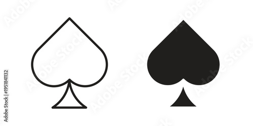 Card-spade icon set in black outline and fill. Editable icons