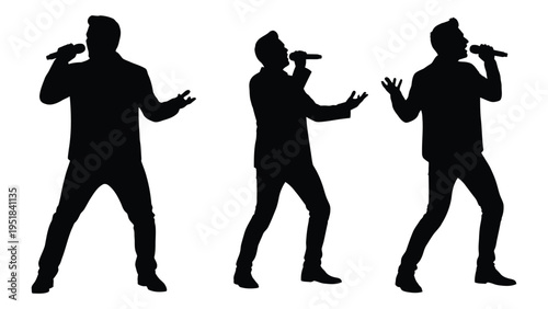Silhouettes of a man singing into a microphone