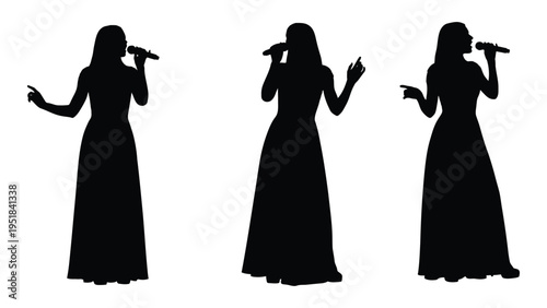 Three female singers performing with microphones