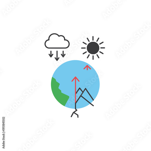 Global water cycle showing evaporation precipitation and sun