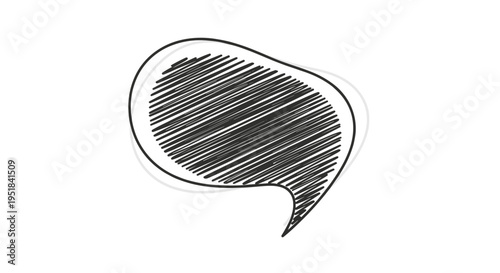 Hand drawn speech bubble with dense black cross hatching lines and a faint grey shadow outline for comic or sketch style communication designs.
