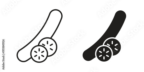 Cucumber icon set in black outline and fill. Editable icons