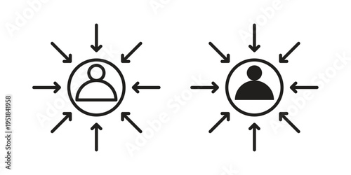 Customer centricity icon set in black outline and fill. Editable icons